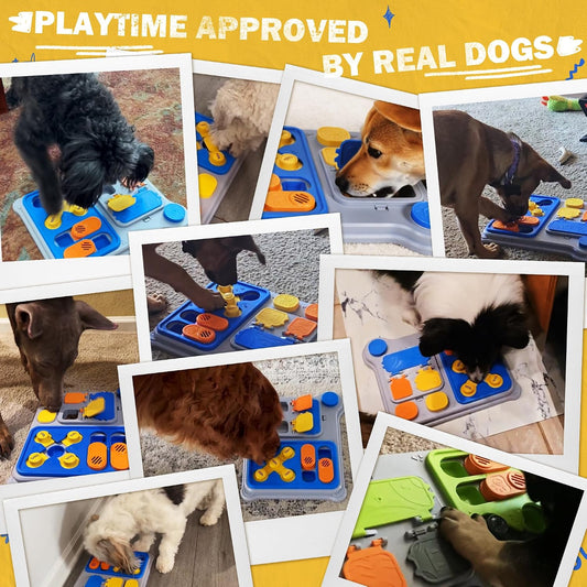 Dog Puzzle Toy Enrichment Toys, Interactive Dog Toys for IQ Training & Mental Stimulation, ABS Easy Clean Detachable Tray Non-Slip Base, Treat Slow Feeder for Smart Dogs, Blue