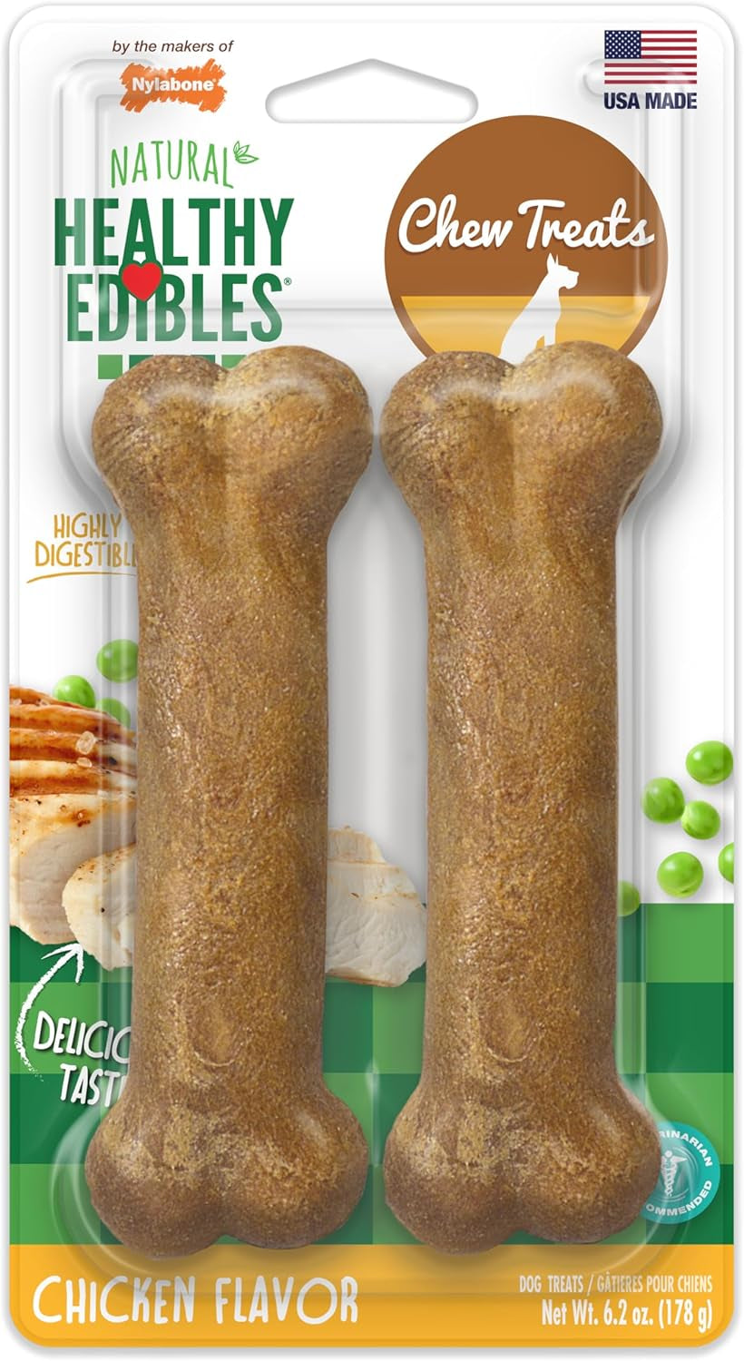 Healthy Edibles Natural Dog Chews Long Lasting Chicken Flavor Treats for Dogs, Medium/Wolf (2 Count)