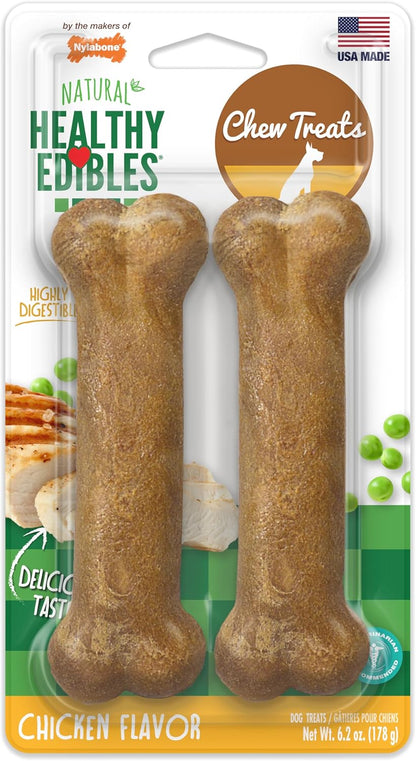 Healthy Edibles Natural Dog Chews Long Lasting Chicken Flavor Treats for Dogs, Medium/Wolf (2 Count)