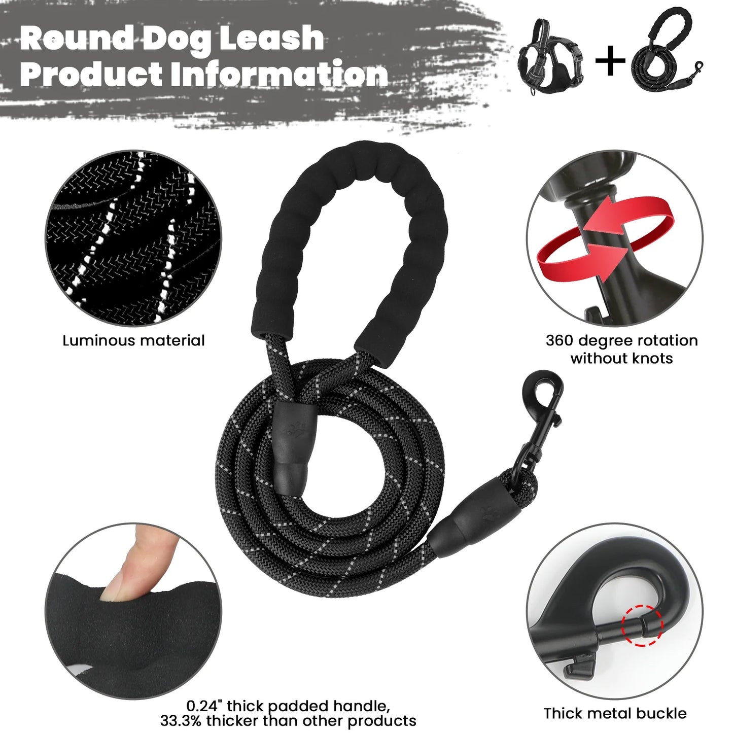 Dog Harness and Leash Set, No Pull Vest Harness, Reflective Adjustable Soft Padded Pet Harness with Handle for Small to Large Dogs