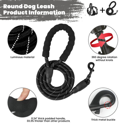 Dog Harness and Leash Set, No Pull Vest Harness, Reflective Adjustable Soft Padded Pet Harness with Handle for Small to Large Dogs