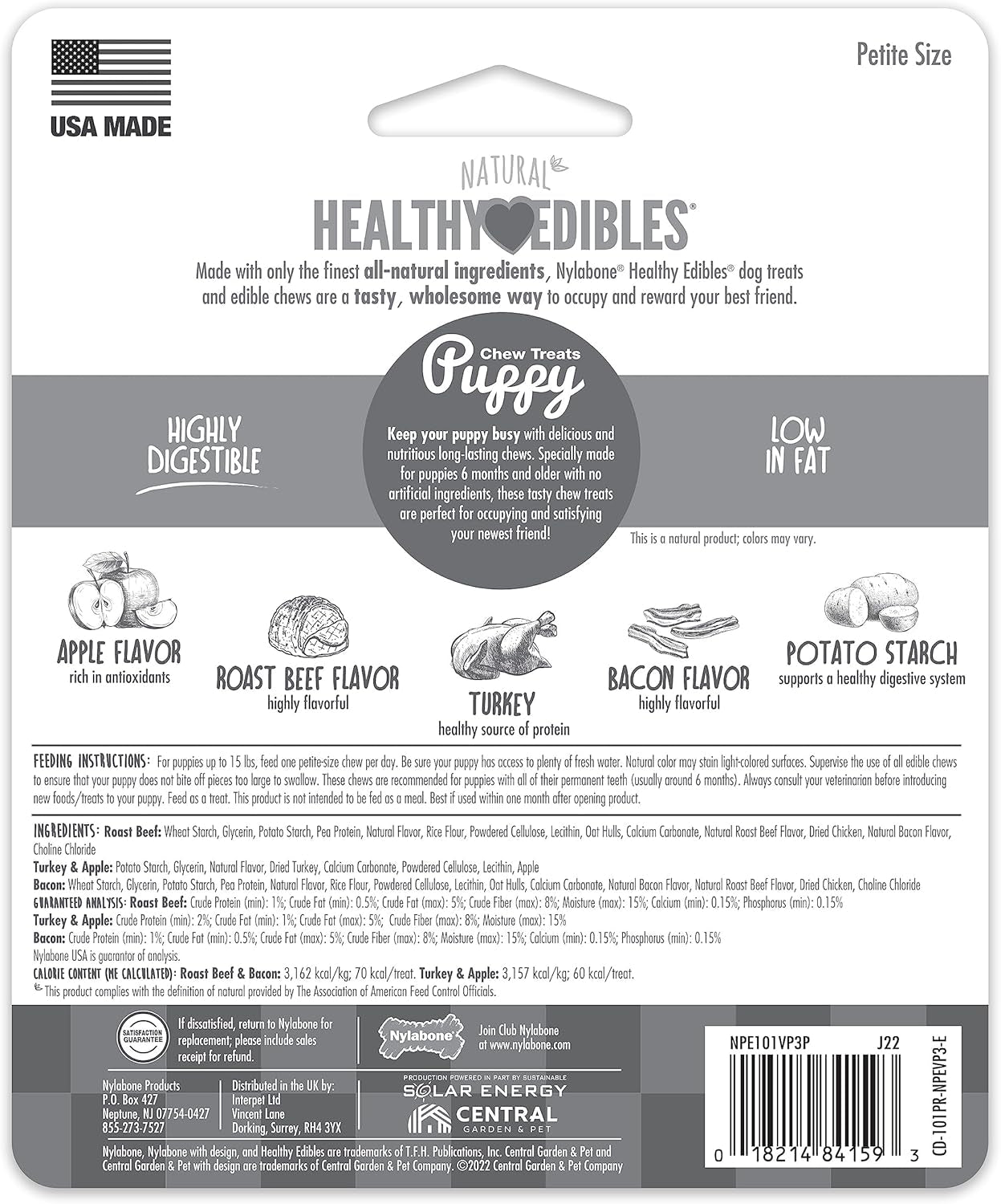 Healthy Edibles Puppy Dog Treats Variety Pack, 3 Count | Roast Beef, Turkey & Apple, Bacon Flavor, Natural Puppy Treats, Made in USA, Highly Digestible, for X-Small Dogs up to 15 Lbs