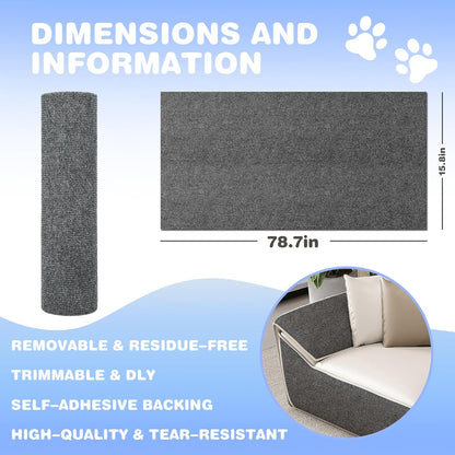 Cat Scratching Mat 78.7"X15.8" Self-Adhesive Cat Furniture Protector, Climbing Cat Scratch Pad for Cat Tree, Sofa, Wall, and Furniture DIY Protection (Dark Gray)