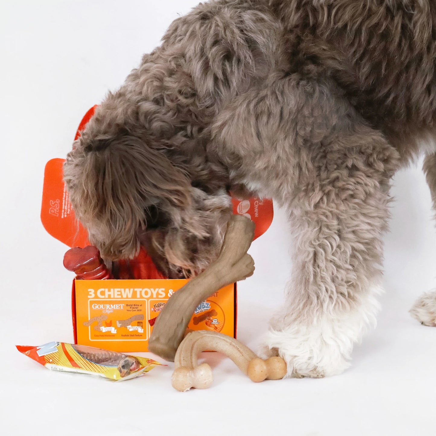 Dog Toy Gift Box, Includes 3 Dog Chew Toys and 1 Dog Treat, Large Dogs, 4 Pack