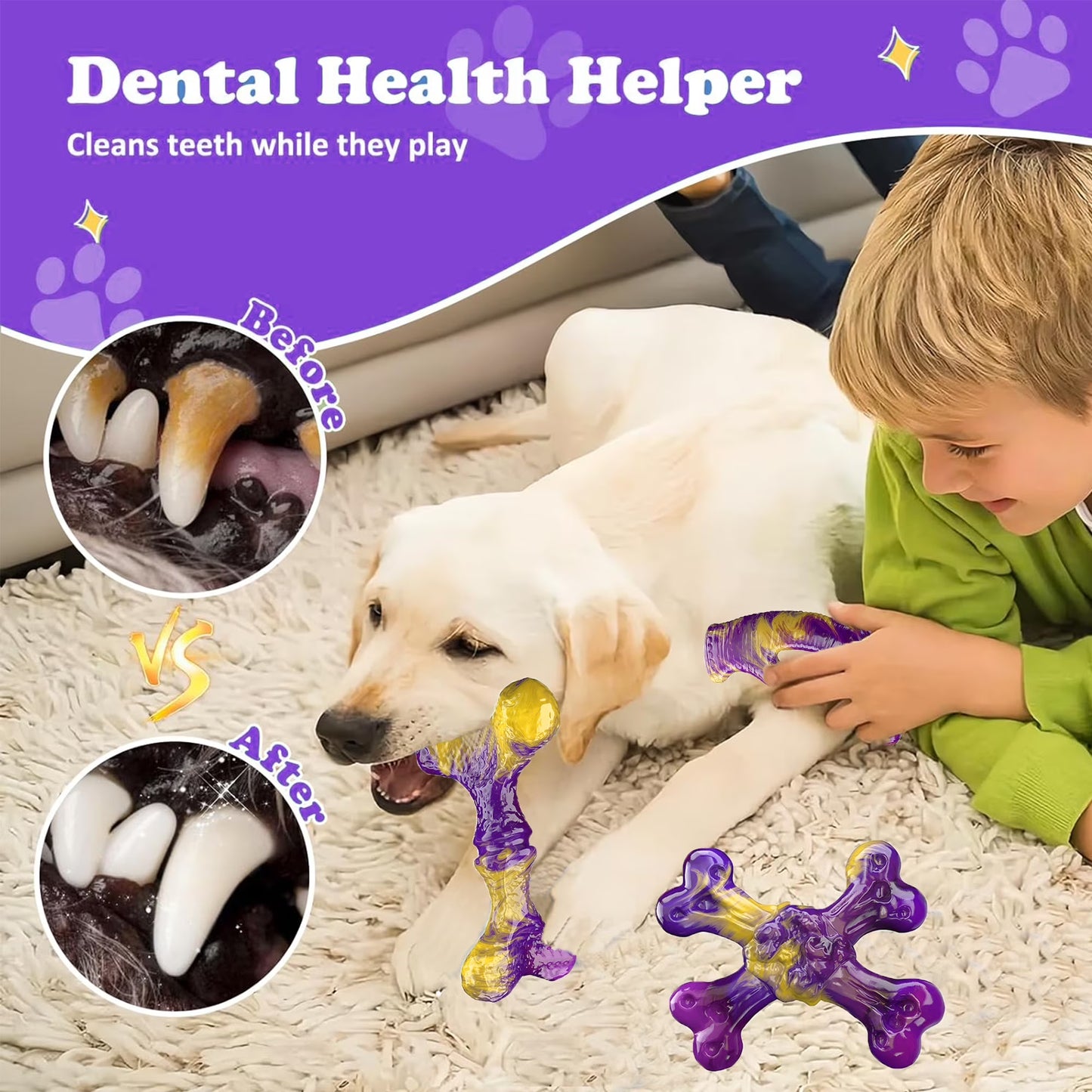 Tough Dog Toys for Aggressive Chewers 3 Pack, Indestructible Dog Toy for Large Dogs, Bacon Flavored, Keeps Dogs Busy