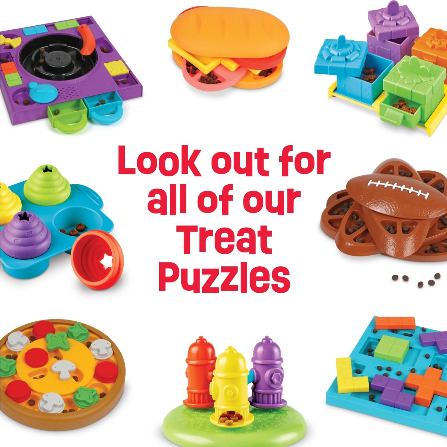 Brightkins Brain Teaser Dog Toy Treat Puzzle Including Guide for Puppy Birthdays, Multi-Color Jigsaw