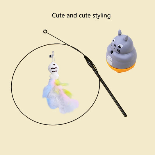 Long Steel Wire Pole Cat Teaser Wand Rotating Chinchilla Feather Fishing Toy Stress Relief Play Toy for Kittens
