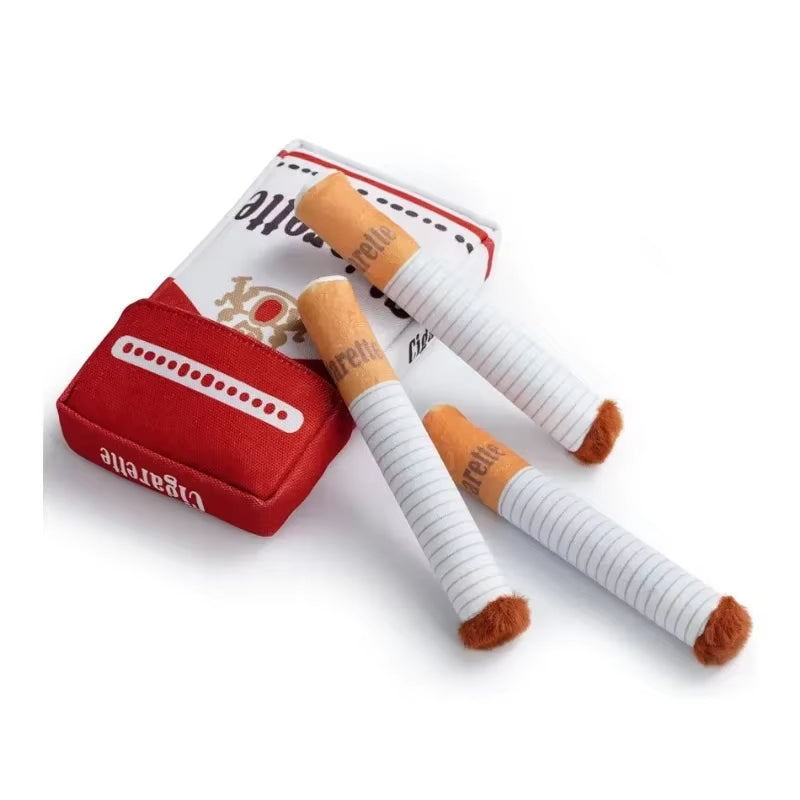 Creative Cigarette Interactive Fun Plush Chewable Cigarette Case Good Gift Grinding Teeth Squeak Dog Accessories for Dogs Toys