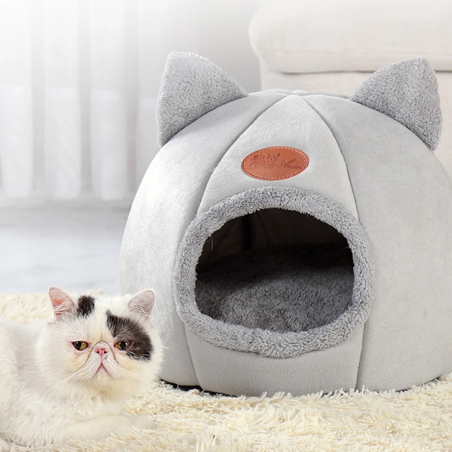 Warm Pet Cave Indoor Cat House Soft Cat Tent Bed Cute Cat Cubby Cozy Dog House Bed Pet Supplies Black of Friday