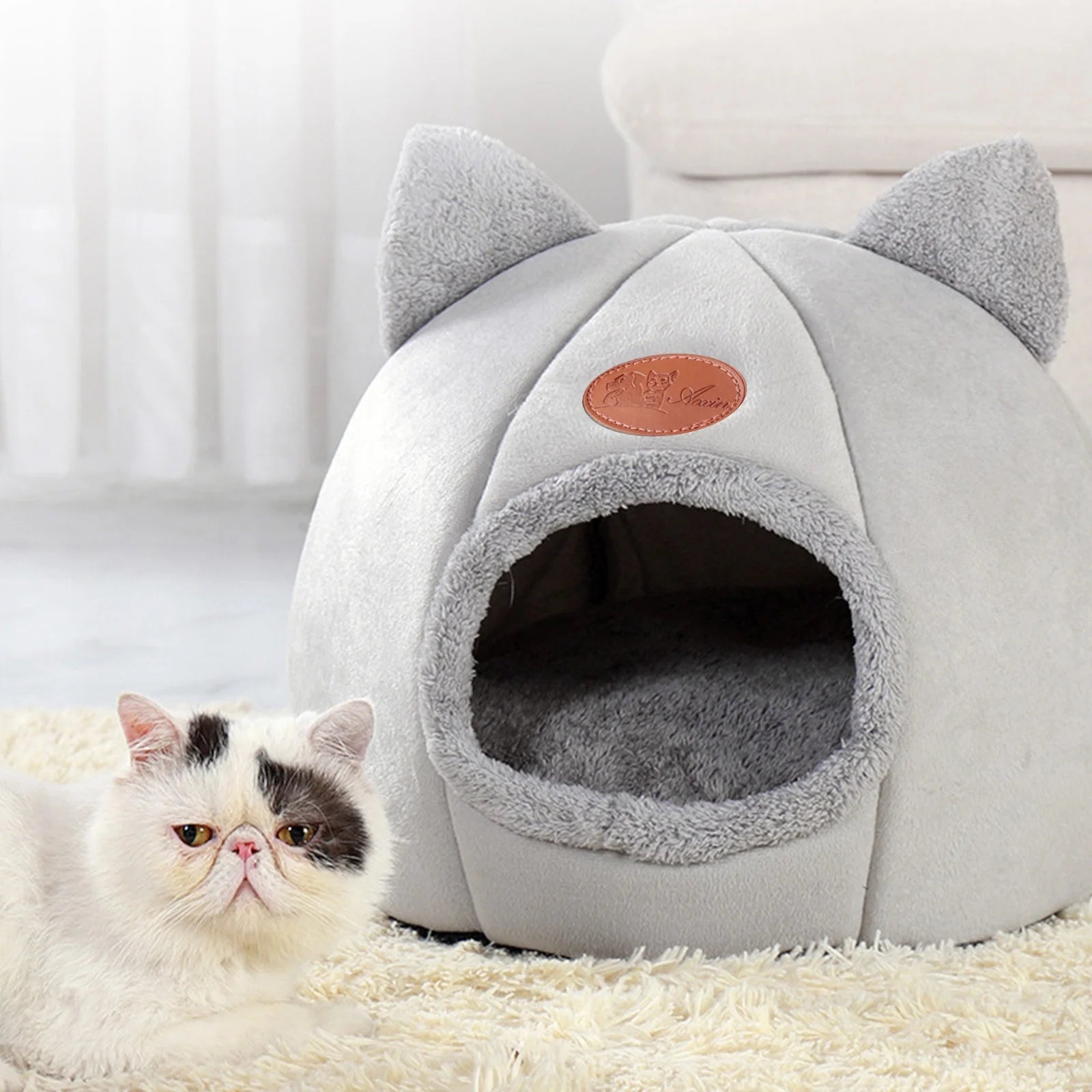 Warm Pet Cave Indoor Cat House Soft Cat Tent Bed Cute Cat Cubby Cozy Dog House Bed Pet Supplies Black of Friday