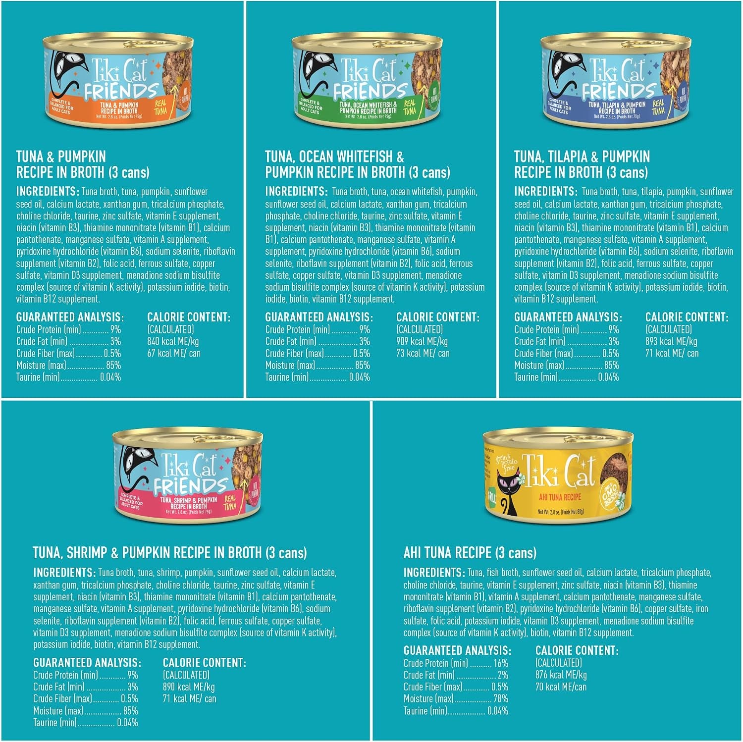 Tiki Cat Seafood Selects Variety Pack, High Protein with Real Flaked Fish, Wet Cat Food Mega Pack for Adult Cats, 2.8Oz. Can (24 Count)