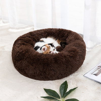 Cama Redonda Acolchada de Invierno para Gatos y Perros Pequeños – Nido Cálido y Suave