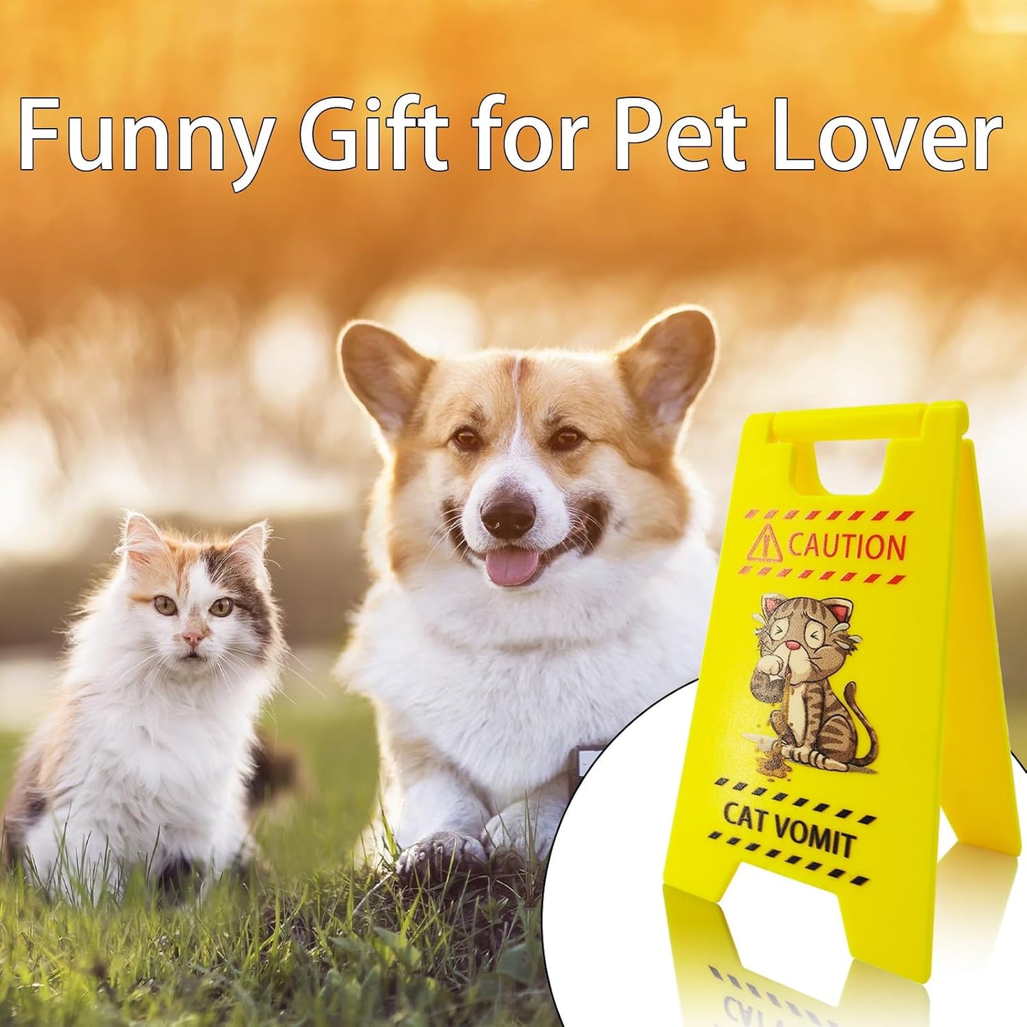 Cat Vomit Caution Sign 3Pcs Funny Mini Cat Warning Overstimulated Desk Sign | Cat Mom Dad Perfect Gag Gift for Women Men Pet Owners Best Friends Humor Enthusiasts Cat Themed Home Office Decorations
