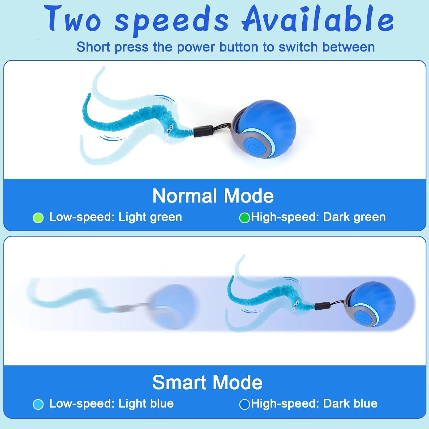 OEIKPFN Cat Toys for Indoor Cat Toy Smart Interactive Cat Toy Ball Rechargeable Two Speed Adjustment for Bored Indoor, Blue