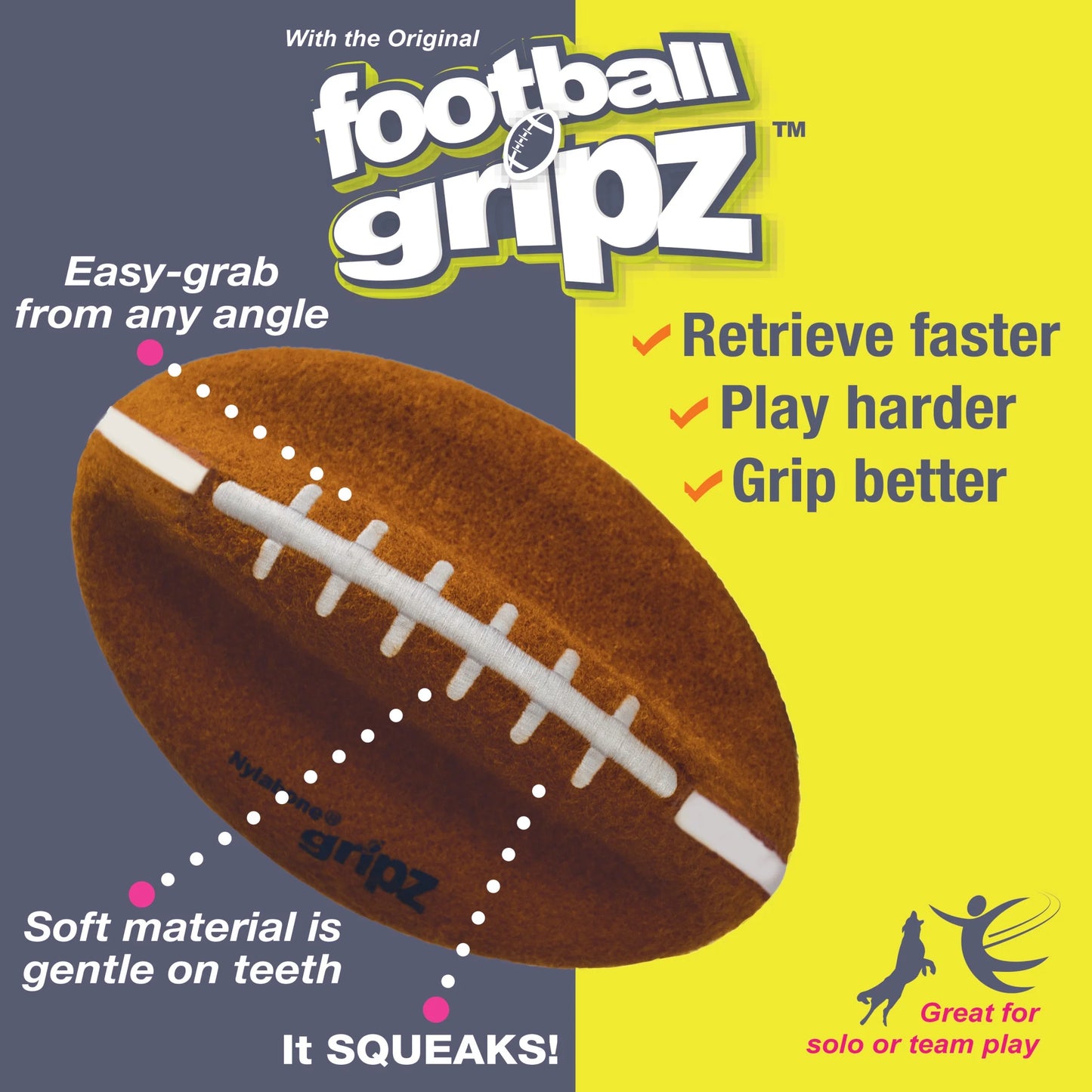 Power Play Dog Football Gripz, Dog Play Toy, Medium