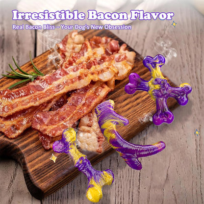 Tough Dog Toys for Aggressive Chewers 3 Pack, Indestructible Dog Toy for Large Dogs, Bacon Flavored, Keeps Dogs Busy