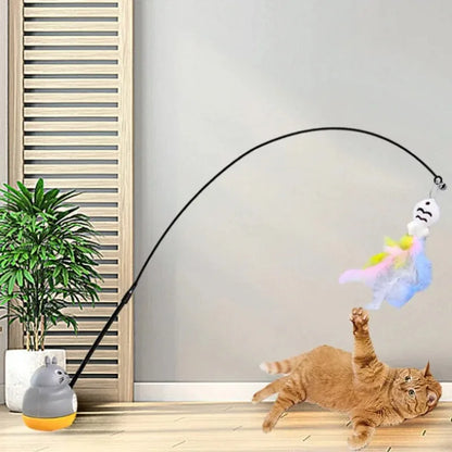 Long Steel Wire Pole Cat Teaser Wand Rotating Chinchilla Feather Fishing Toy Stress Relief Play Toy for Kittens