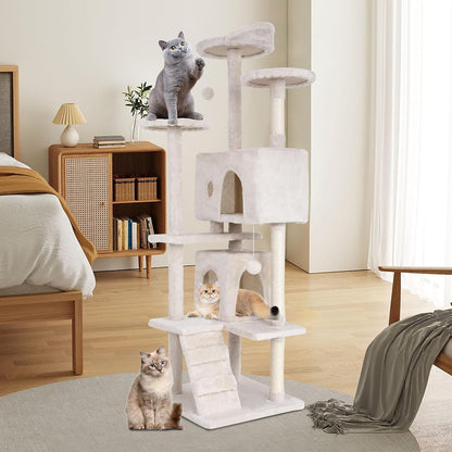 70" Cat Tree for Indoor Cats - Multi-Level Tower Kitten to Large Cats - Heavy Duty Scratching Post, Condo, Plush Perch, Beige