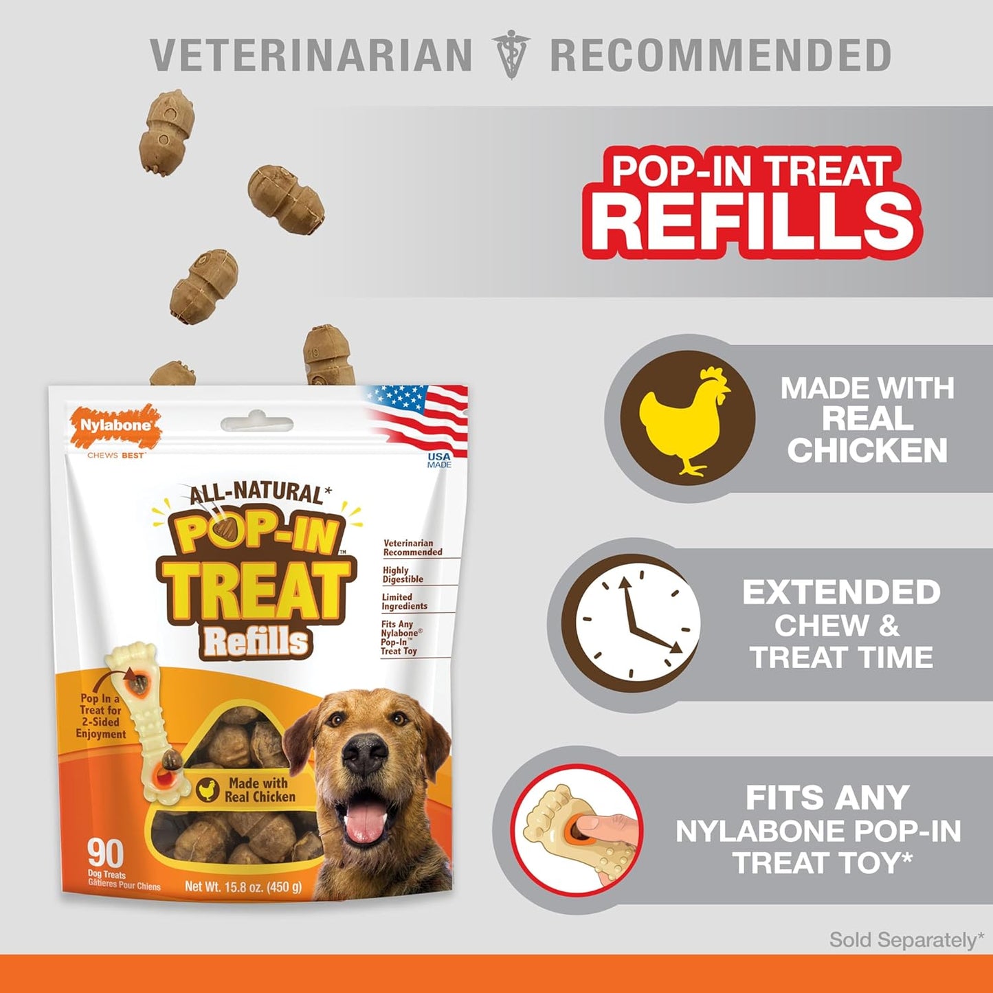 Pop-In Treat Toy Chicken Dog Treat Refills, 30 Count | Made with Real Chicken, Fits Any  Pop-In Treat Toy, All-Natural Dog Treats, Highly Digestible, Limited Ingredients
