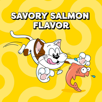 Jumbo Stuff Crunchy & Soft Cat Treats, Salmon, 2.5 Oz, 12 Pack | Crunchy Outside, Soft Inside, under 2 Calories per Treat, Resealable Stay-Fresh Pouches, 100% Complete & Balanced