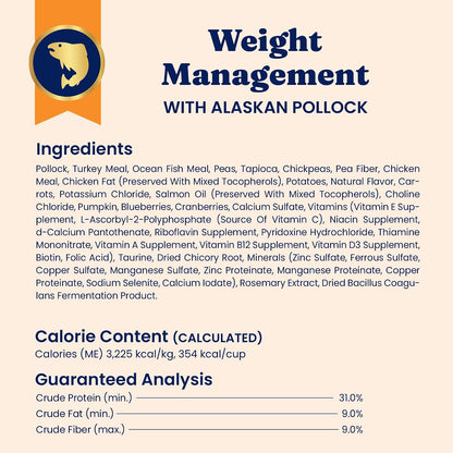 Solid Gold Weight Management Cat Food for Adults - Grain Free & Gluten Free Dry Cat Food Indoor & Outdoor Recipe for Healthy Weight W/Alaskan Pollock & Probiotics for Gut Health & Digestion - 3 LB