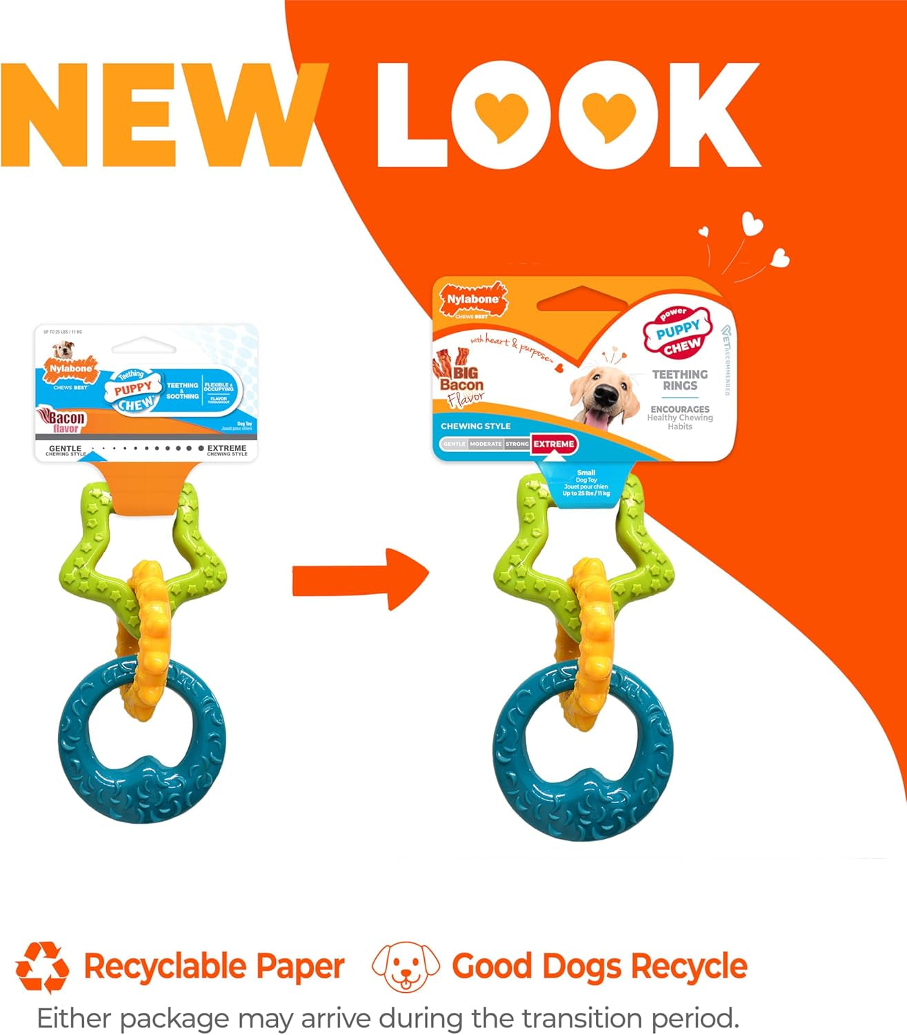 Puppy Power Chew Teething Rings Dog Chew Toy, Bacon Flavor, Small | for Powerful Chewing Styles, Durable Puppy Toys to Keep Them Busy, Puppy Enrichment, for Dogs up to 25 Lbs