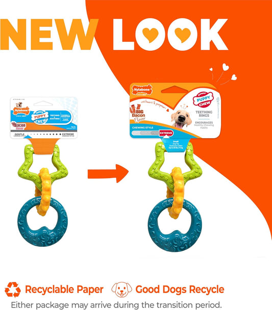 Puppy Power Chew Teething Rings Dog Chew Toy, Bacon Flavor, Small | for Powerful Chewing Styles, Durable Puppy Toys to Keep Them Busy, Puppy Enrichment, for Dogs up to 25 Lbs