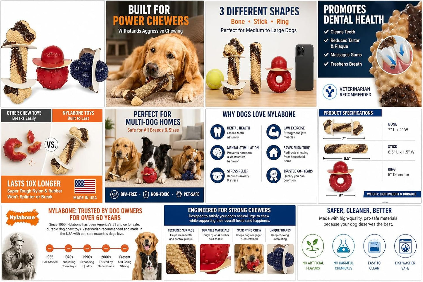 Tough Dog Chew Variety Pack, 3 Count | Long-Lasting Nylon Satisfies Aggressive Chewers, Promotes Dental Health, Reduces Destructive Behavior,Vet-Recommended