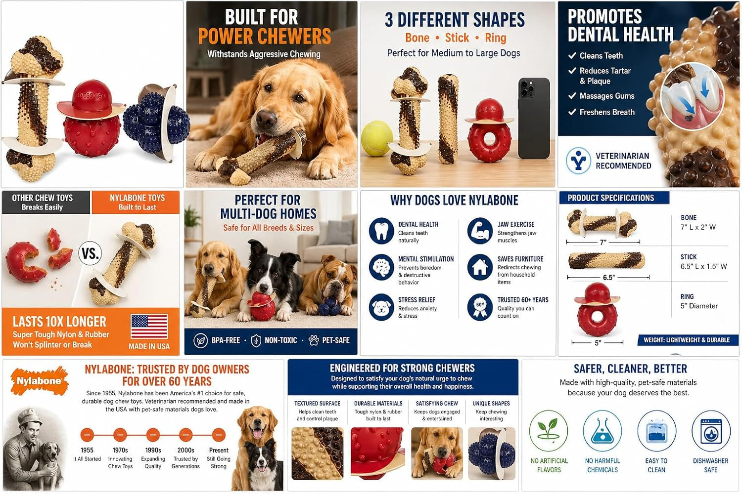 Tough Dog Chew Variety Pack, 3 Count | Long-Lasting Nylon Satisfies Aggressive Chewers, Promotes Dental Health, Reduces Destructive Behavior,Vet-Recommended