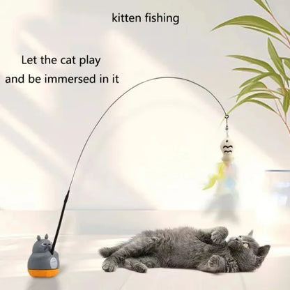 Long Steel Wire Pole Cat Teaser Wand Rotating Chinchilla Feather Fishing Toy Stress Relief Play Toy for Kittens