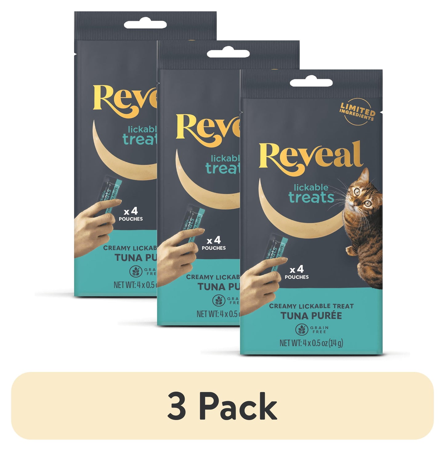 (3 Pack)  Pet Food Natural Cat Treats Tuna Lickable Puree 4 X 0.5Oz