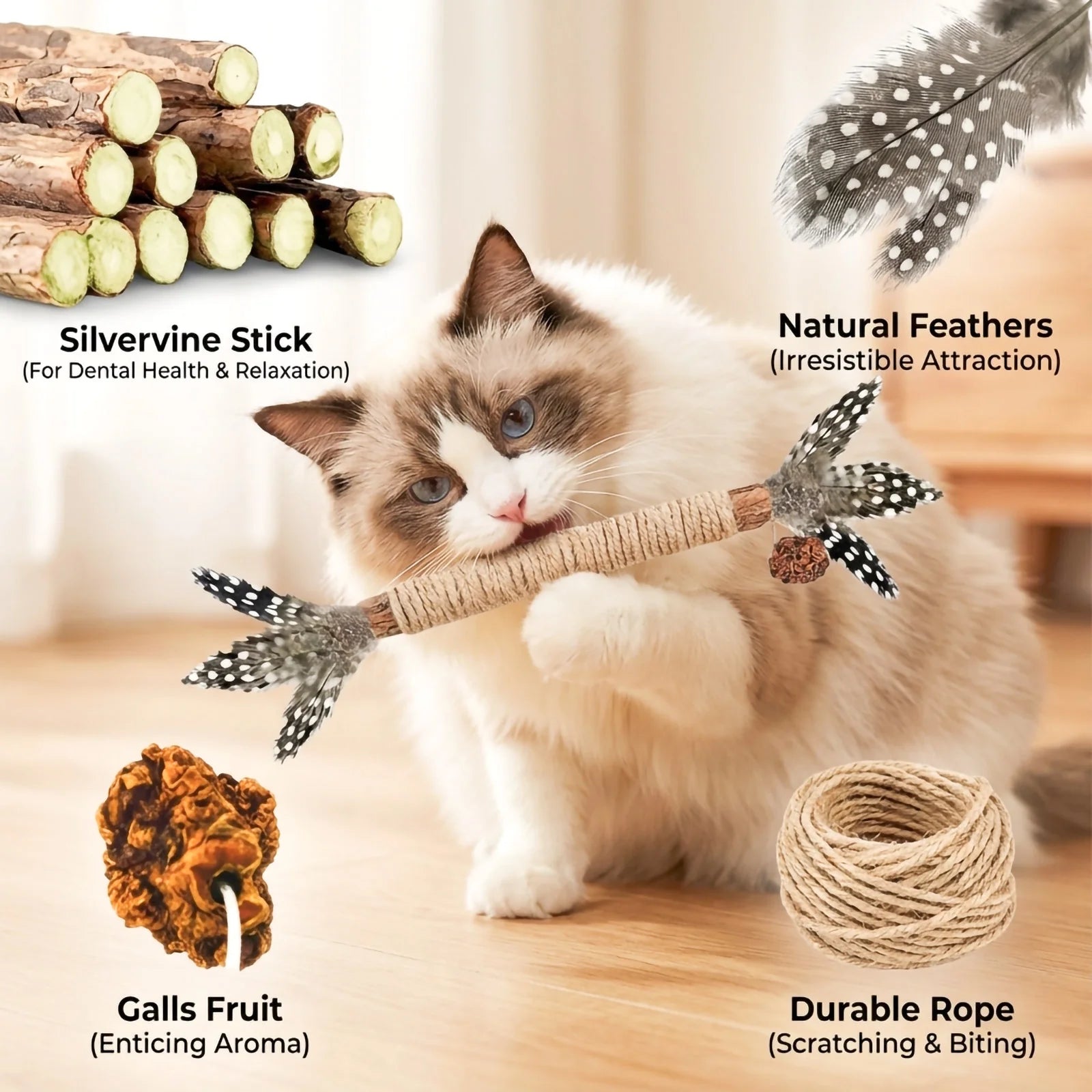 Grembeb Cat Silvervine Toys 7Pcs Kitty Feather Catnip Treat Kitten Snack for Indoor Cats Chew Stick for Self Play