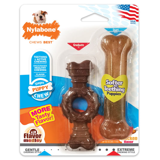 Puppy Chew Teething Bone & Ring Bone Chew Toy Flavor Medley & Chicken X-Small (2 Count)