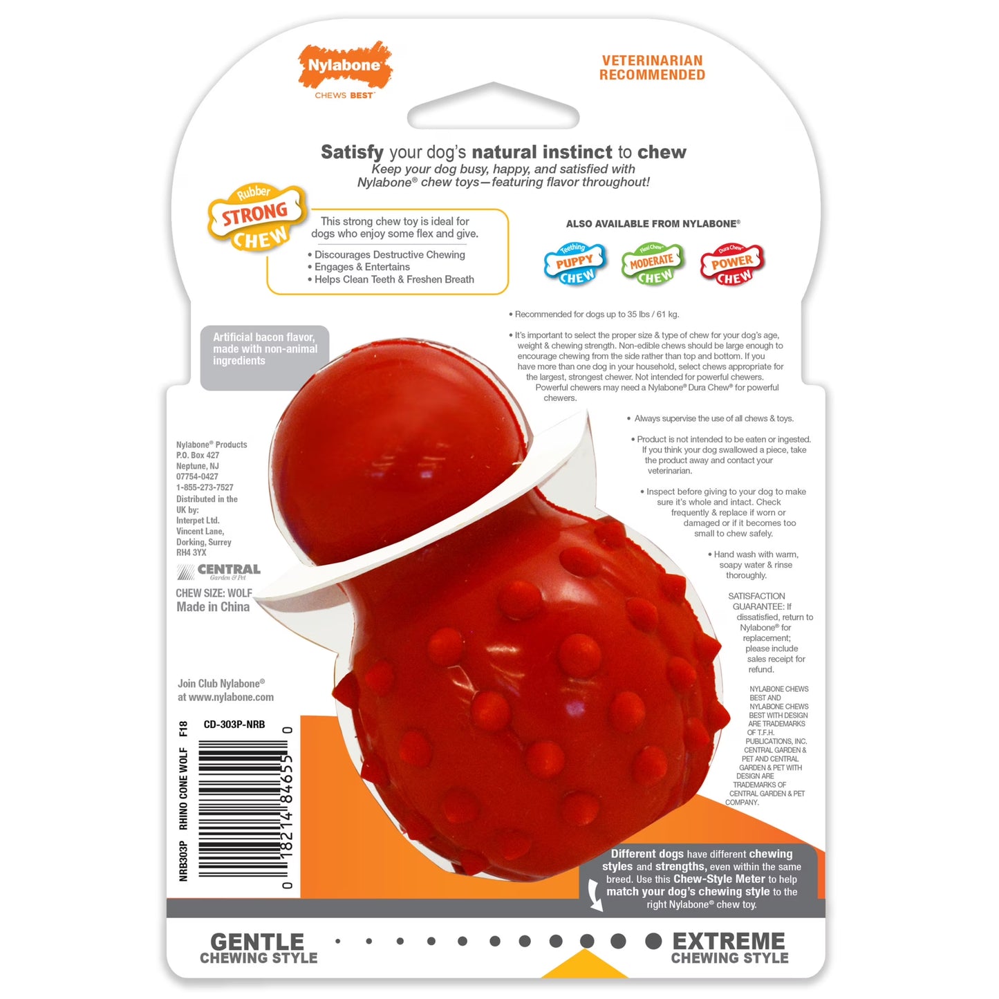 Strong Chew Rubber Stuffable Cone Dog Treat, Dog Toys, Bacon Flavor, Red, Medium