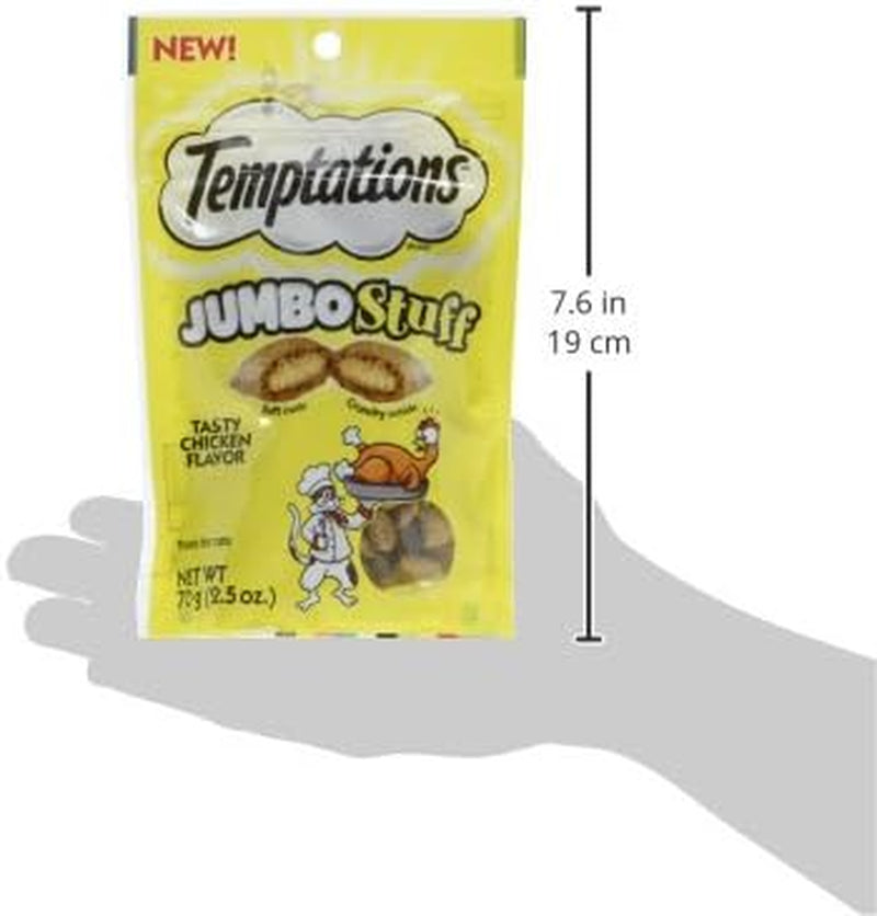 Jumbo Stuff Crunchy & Soft Cat Treats, Chicken, 2.5 Oz, 12 Pack | Crunchy Outside, Soft Inside, under 2 Calories per Treat, Resealable Stay-Fresh Pouches, 100% Complete & Balanced