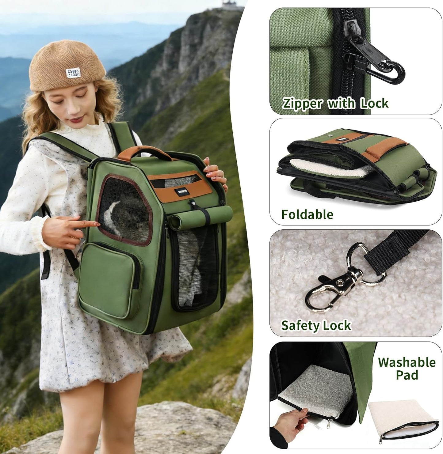 Cat Backpack Carrier, Super Breathable Cat Backpacks, Lightweight Cat Travel Backpack, Cat Carrying Backpack Suitable for Small Dogs Backpack Carrier (Green)
