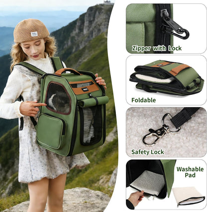 Cat Backpack Carrier, Super Breathable Cat Backpacks, Lightweight Cat Travel Backpack, Cat Carrying Backpack Suitable for Small Dogs Backpack Carrier (Green)