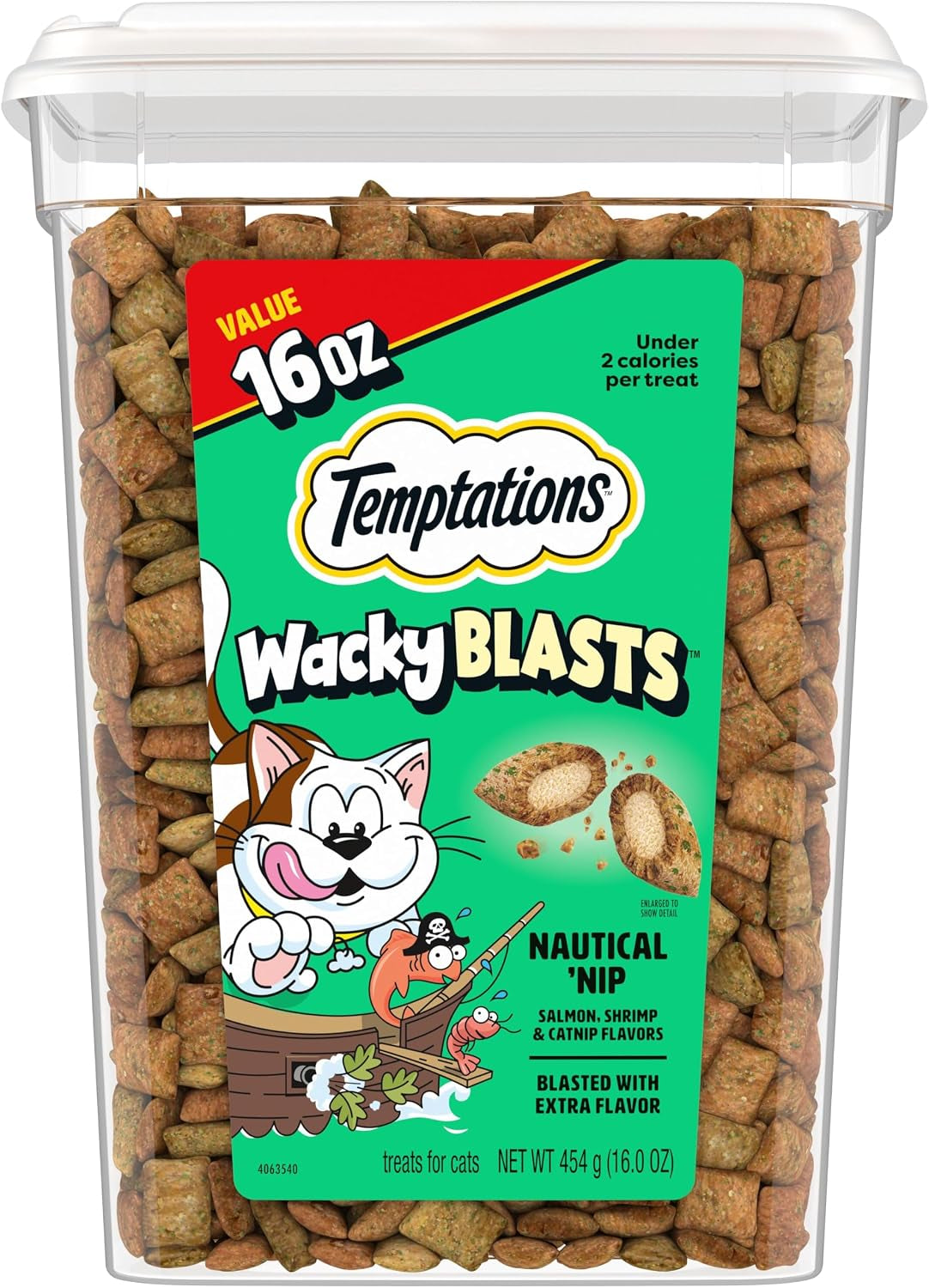 Wacky Blasts Cat Treats, Nautical 'Nip Flavor, 16 Oz | Salmon, Shrimp & Catnip Flavor Bits, Crunchy Outside/Soft Inside, under 2 Cal per Treat, 100% Complete Nutrition, Resealable