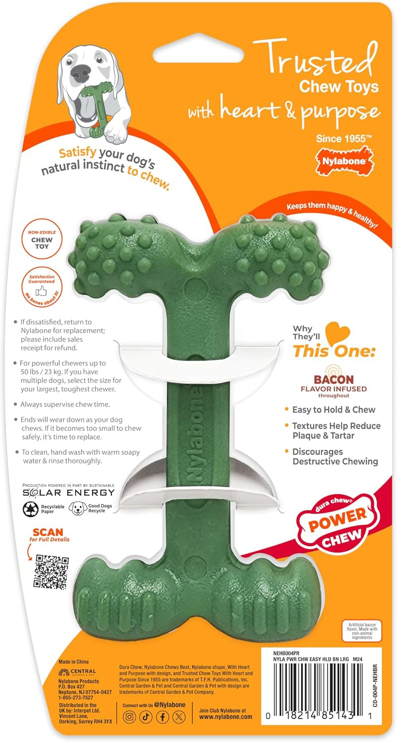 Power Chew Easy Hold Bone Dog Chew Toy, Bacon Flavor, Large | Teeth-Cleaning Textures, Easy to Hold, Durable Dog Toy for Aggressive Chewers up to 50 Lbs, Discourages Destructive Chewing
