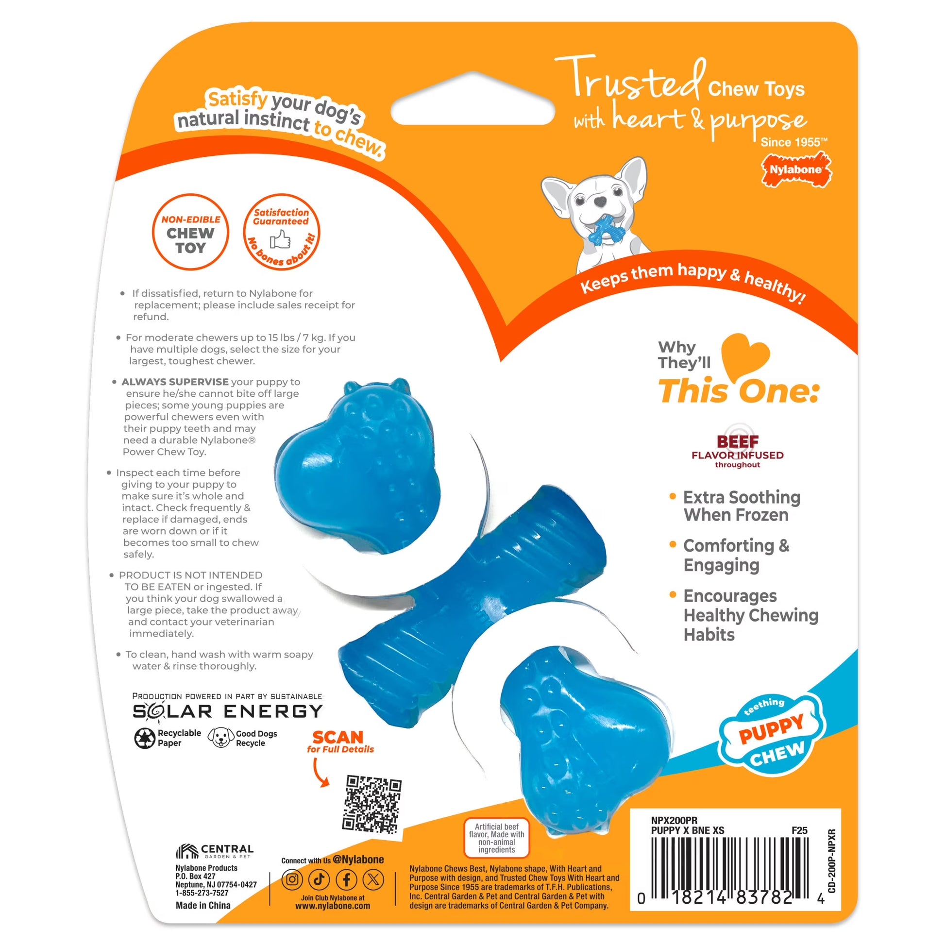 Puppy Chew Comfort Hold X Bone Dog Chew Toy Beef X-Small (1 Count)