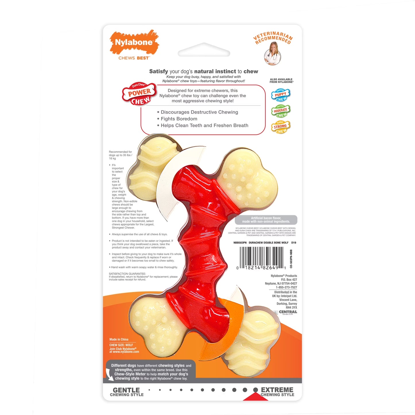 Power Chew Double Bone Dog Toy, Dog Chew Toy, Bacon Flavor, Medium, 1 Count