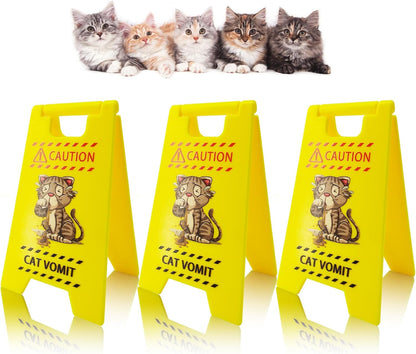 Cat Vomit Caution Sign 3Pcs Funny Mini Cat Warning Overstimulated Desk Sign | Cat Mom Dad Perfect Gag Gift for Women Men Pet Owners Best Friends Humor Enthusiasts Cat Themed Home Office Decorations