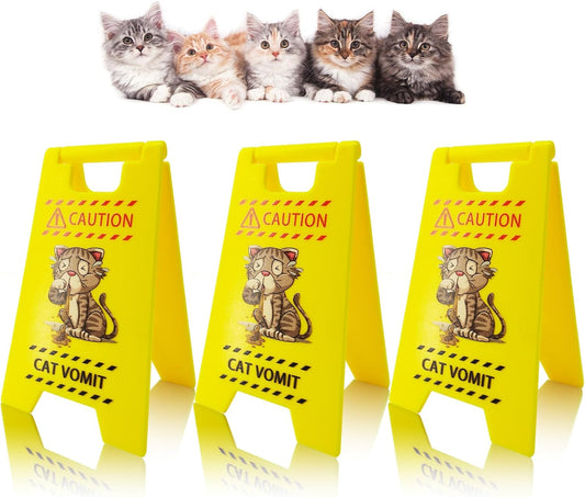 Cat Vomit Caution Sign 3Pcs Funny Mini Cat Warning Overstimulated Desk Sign | Cat Mom Dad Perfect Gag Gift for Women Men Pet Owners Best Friends Humor Enthusiasts Cat Themed Home Office Decorations