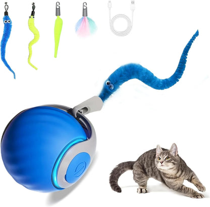 OEIKPFN Cat Toys for Indoor Cat Toy Smart Interactive Cat Toy Ball Rechargeable Two Speed Adjustment for Bored Indoor, Blue