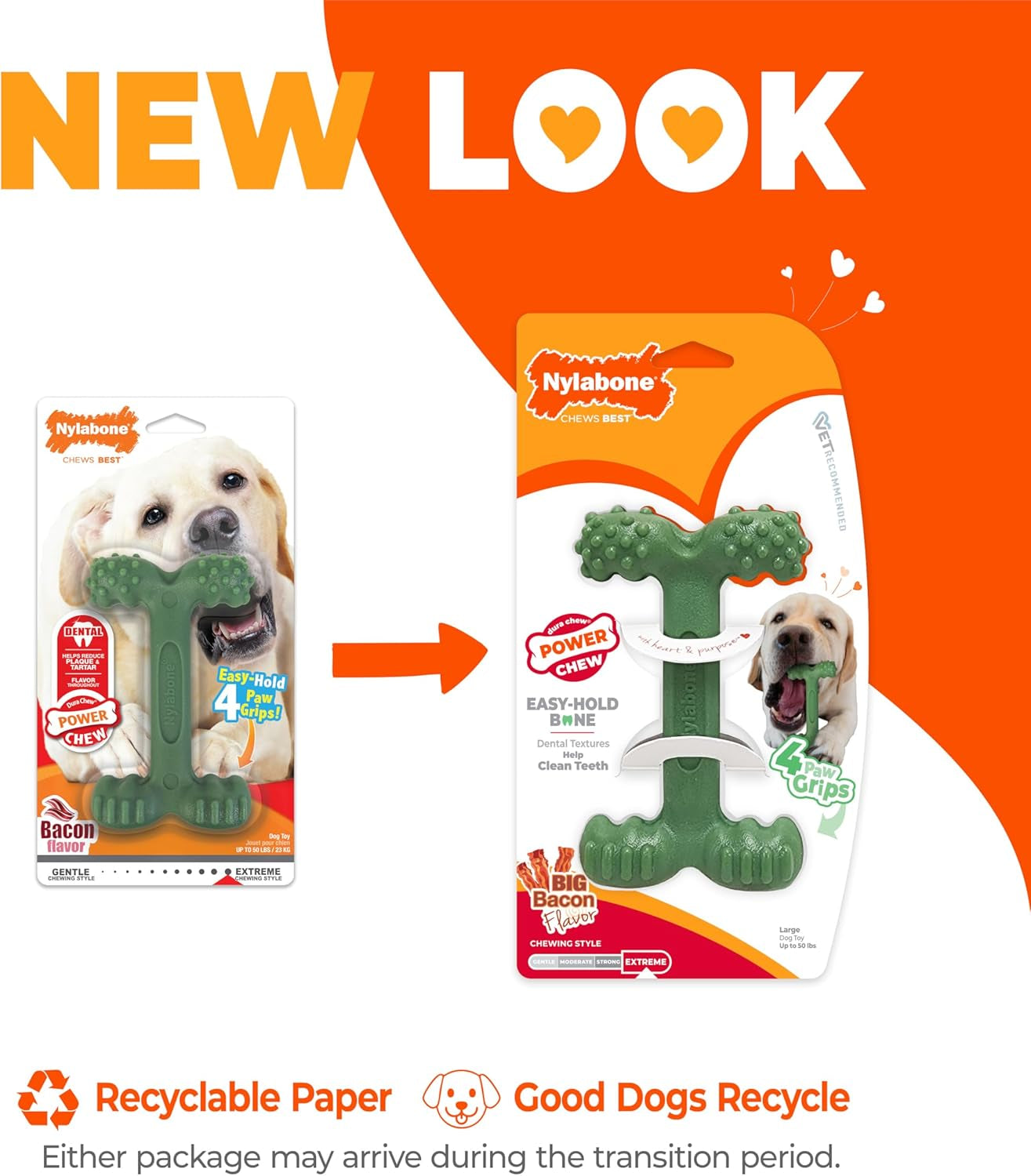 Power Chew Easy Hold Bone Dog Chew Toy, Bacon Flavor, Large | Teeth-Cleaning Textures, Easy to Hold, Durable Dog Toy for Aggressive Chewers up to 50 Lbs, Discourages Destructive Chewing