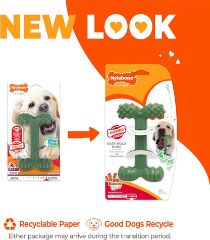 Power Chew Easy Hold Bone Dog Chew Toy, Bacon Flavor, Large | Teeth-Cleaning Textures, Easy to Hold, Durable Dog Toy for Aggressive Chewers up to 50 Lbs, Discourages Destructive Chewing