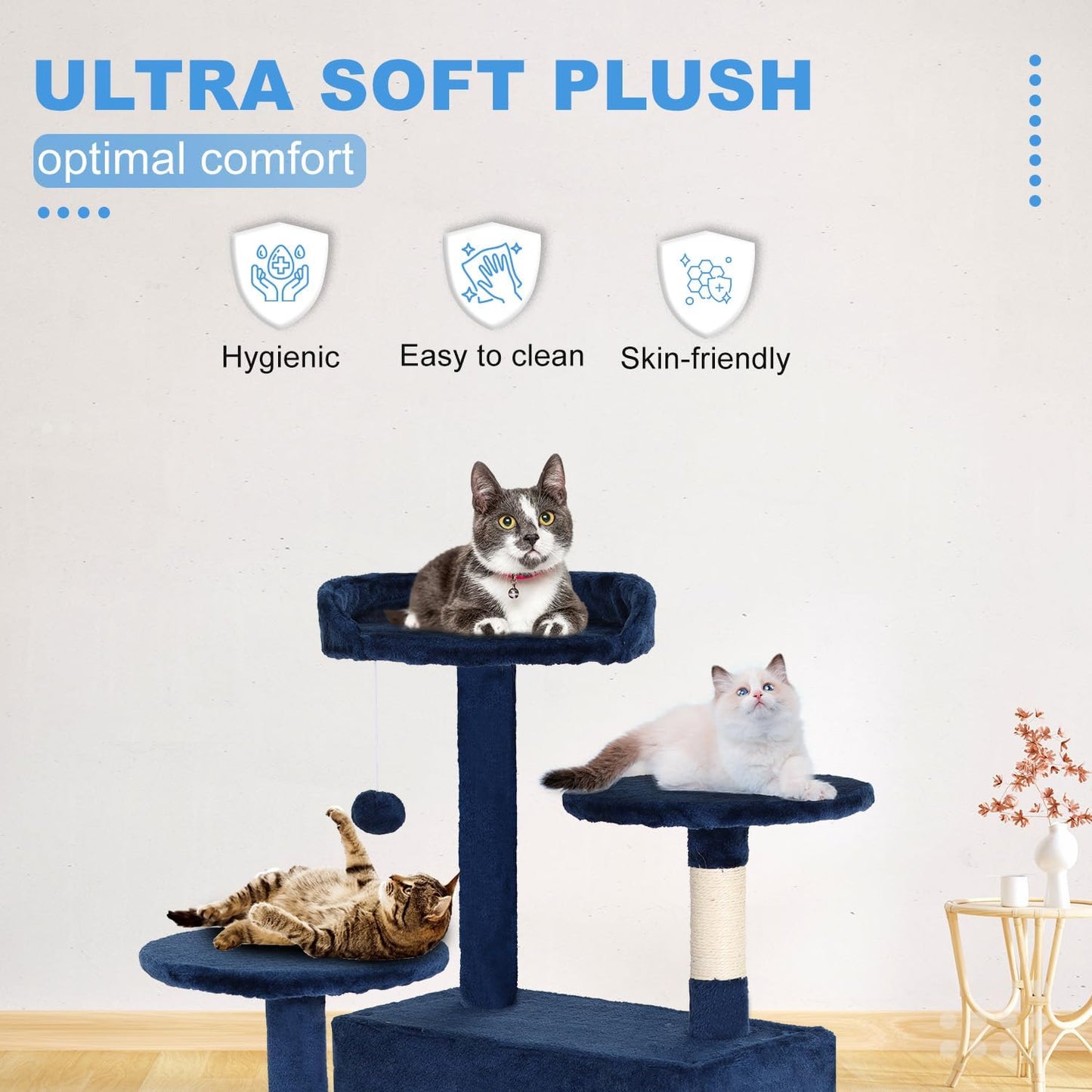 | 54" Cat Tree Tower | Navy Blue | Multi-Level Indoor Activity Center | with Sisal Scratching Posts, Condos, Plush Perches, Hanging Cat Toys | Sturdy, Easy to Assemble | for Kittens & Adult Cats
