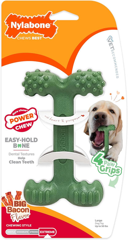 Power Chew Easy Hold Bone Dog Chew Toy, Bacon Flavor, Large | Teeth-Cleaning Textures, Easy to Hold, Durable Dog Toy for Aggressive Chewers up to 50 Lbs, Discourages Destructive Chewing