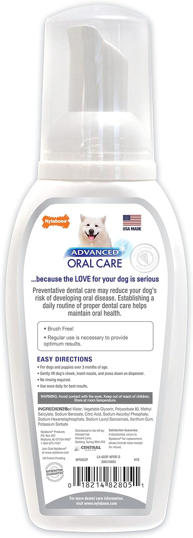 Advanced Oral Care Pet Dental Foam Tartar Remover & Breath Freshener for Dogs, Dog Teeth-Cleaning, 4 Oz.