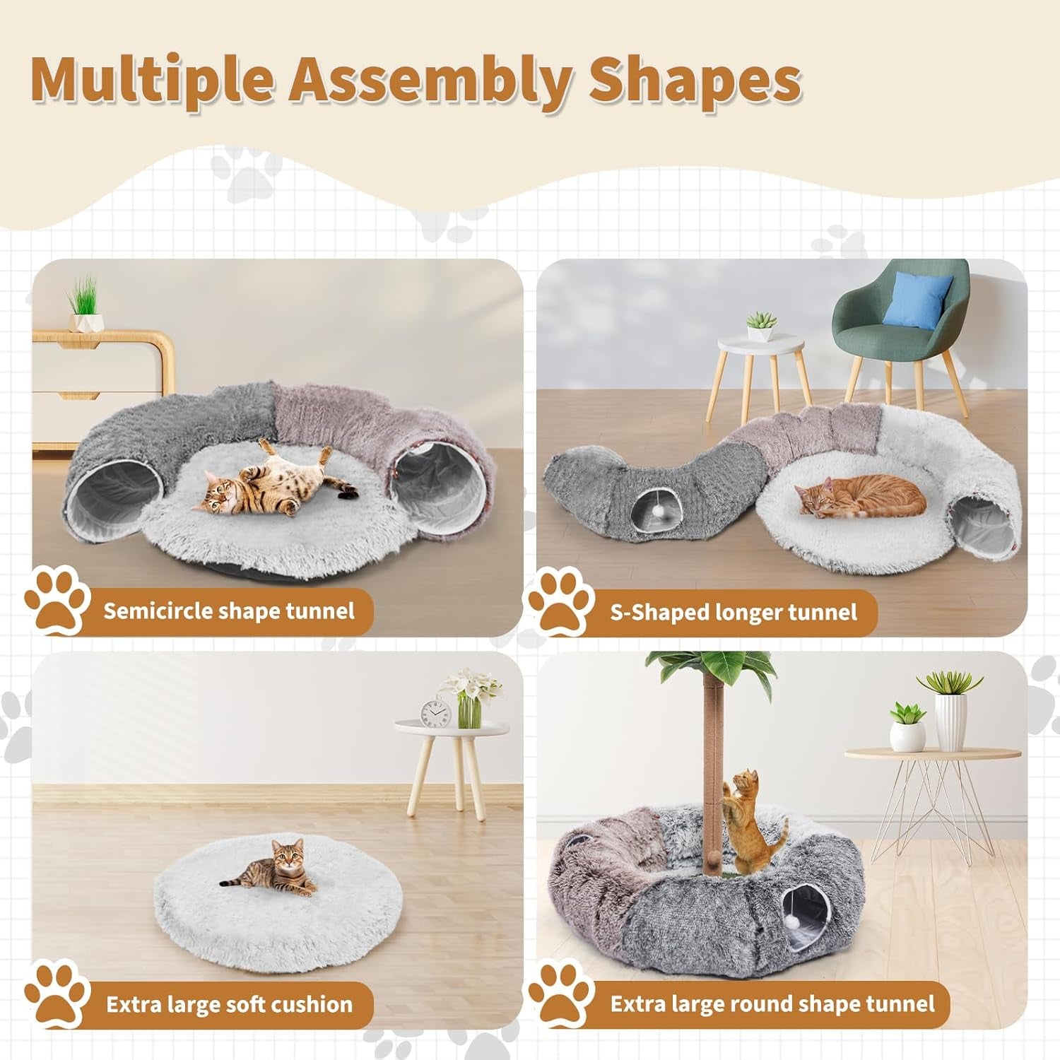 Large Cats Tunnels for Indoor Cats Fluffy Warm Cat Bed and Detachable Cave Tunnels with 20 Pet Toys, Donut Tunnel and Variety Kitten Toy Set for Playing